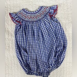 Smocked gingham red,white,&blue bubble.